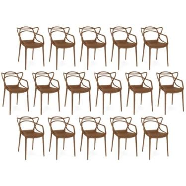 Imagem de Kit 16 Cadeiras de Jantar Allegra Prática Empilhável - Marrom