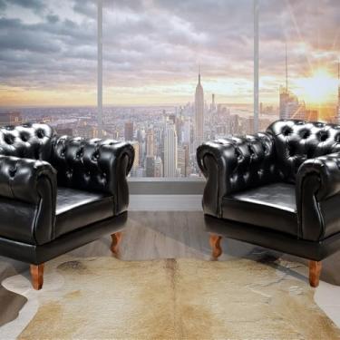 Imagem de Conjunto 2 Poltronas Chesterfield Duquesa Decoração Sala Recepção Retrô Preto