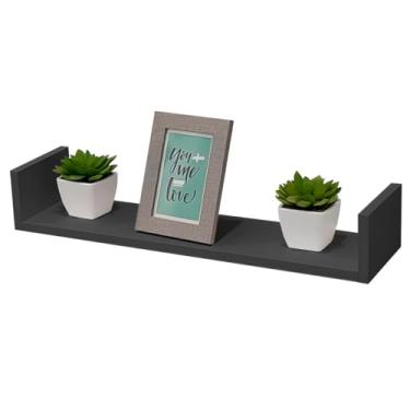 Imagem de Prateleira Suspensa U Suporte Parede Estante Madeira 60x12cm (1, Preto)