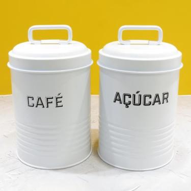 Imagem de Kit 2 Latas de Café e Açúcar Branca Metal Com Alça - NH - Mai Home