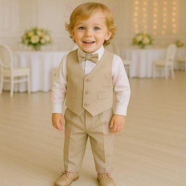 Imagem de Conjunto Terno Social Infantil Menino Calça Camisa Manga Longa E Colet
