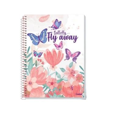 Imagem de Caderno Universitário Escolar Purpurina - Credeal 10 Matérias 160 Folhas - Coleção 2026 Borboleta Fofo Tamanho 20x27,5cm (Branco)