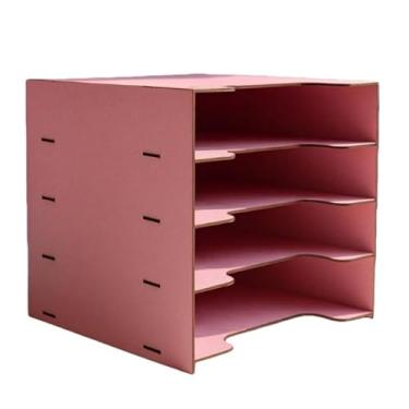 Imagem de Organizador de Papéis 5 Divisórias em MDF 27 cm x 24 cm x 30 cm para Escritório, Casa e Escola, Facilita Classificação de Documentos, Recibos e Notas(Rosa)