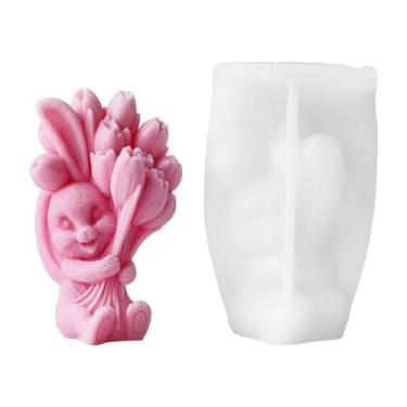 Imagem de Molde de vela para fabricação de velas, molde de silicone 3D para fundição de resina, faça você mesmo, gesso, argila de polímero, decoração de casa (coelho e tulipa)
