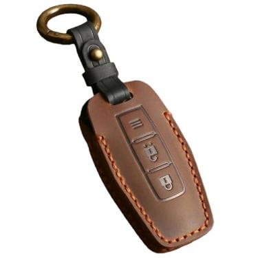 Imagem de Capa de couro artesanal para chave de carro, capa com chaveiro compatível com mitsubishi outlander 2023, acessórios de suporte para chave remota inteligente(2 Buttons Brown)