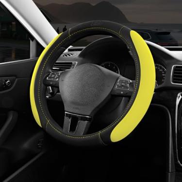 Imagem de Skechers Capa de volante, capa de volante de carro de espuma de memória, design confortável antiderrapante de 37-38 cm, acessório universal para diversos carros, caminhões, SUV (preto e amarelo)