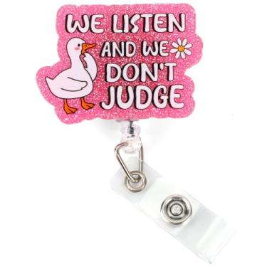 Imagem de Porta-Crachá Retrátil de Ganso Fofo, Porta-Crachá Glitter de Ganso Retrátil em Acrílico com Clipe Giratório Tipo Jacaré para Enfermeiros Médicos Funcionários Escritório e Professores.