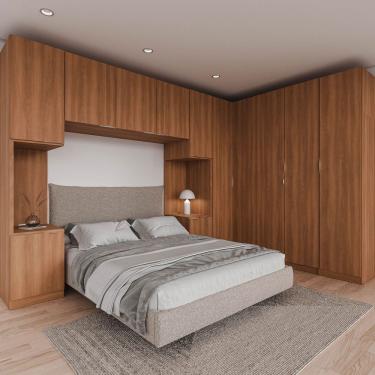 Imagem de Guarda Roupa Modulado Canto 12 Portas 6 Peças 2 Mesas De Cabeceira Hera Cabecasa Madeiramadeira Louro