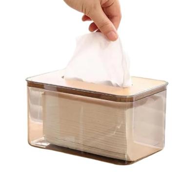 Imagem de Porta Lenço Guardanapo com Tampa de Bambu - Design Moderno e Parcialmente Transparente, Decorativo e Prático para Residência (Transparente)