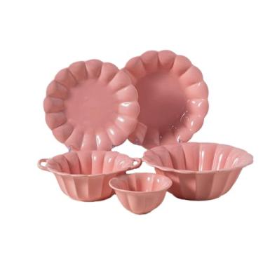 Imagem de Prato de sobremesa de cerâmica com rima de flores criativas, renda, salada doméstica, prato de sobremesa, rosa - tigela de sopa de 23 cm