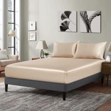 Imagem de Jogo De Lençol Casal Queen Cetim Seda Alto Brilho 3 Peças - Confeccoes