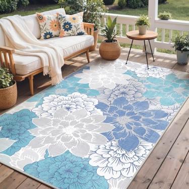 Imagem de GENIMO Tapete para área interna e externa, 20 x 25 cm, lavável à máquina para pátio, impermeável, antiderrapante, fácil de limpar, floral, tapete para área externa, para sala de estar, quarto, trailer