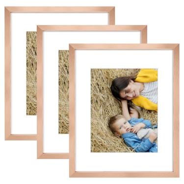 Imagem de Golden State Art, Porta-retrato de 40,6 x 50,8 cm, pacote com 3, fosco, 28 x 35,5 cm, com acrílico, conjunto de molduras para galeria - Montagem na parede (ouro rosa, pacote com 3)