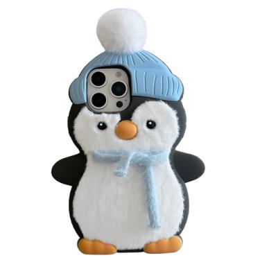 Imagem de YAKVOOK Capa de silicone 3D engraçada para iPhone 14, linda estampa de pelúcia cachecol pinguim kawaii, capa de telefone para mulheres e meninas capa de borracha macia para iPhone 14