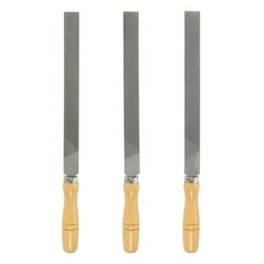 Imagem de HARFINGTON 3 limas de corte plano de 25,4 cm com dentes de corte duplo de aço de alto carbono com cabo de madeira para remoção de rebarbação de madeira de metal
