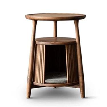 Imagem de Mesa de canto moderna de madeira maciça com cama de gato pequeno, mesa lateral mesa de cabeceira com cama de gato, condomínios para sala de estar, quarto, varanda, família e escritório simples