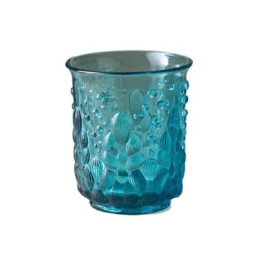 Imagem de Copos de vidro vintage, copos coloridos em relevo para uísque, cerveja, suco, coquetel, 7,5/311 g (azul, pequeno)