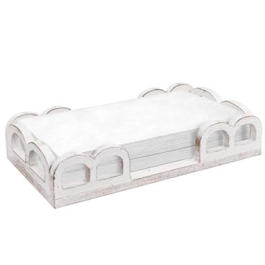 Imagem de MAONAME Suporte de guardanapo de madeira para mesa, bandeja de suporte de toalha de hóspede de fazenda para banheiro, cesta de papel descartável rústico e porta-toalhas de mão, dispensador de