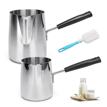 Imagem de Pote de café turco de 340 g/623 g, conjunto de 2 potes aquecedores de manteiga de leite de aço inoxidável, panela de derretimento de chocolate quente para xarope de bordo, aquecimento de molhos