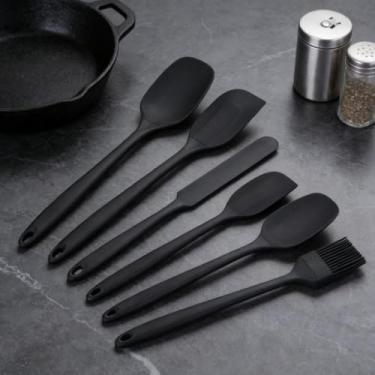 Imagem de Conjunto de espátulas de silicone preto, 6 peças, utensílios de cozinha de grau alimentício com raspadores, escova espalhadora para panelas antiaderentes