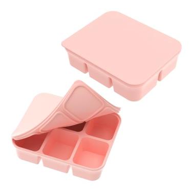 Imagem de 2 bandejas para cubos de gelo, formas reutilizáveis de silicone resistentes a derramamentos com tampa, recipiente para freezer de fácil liberação para sopas, molhos, café, chá, uísque, coquetéis (rosa