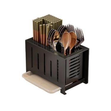 Imagem de x3anggyt5 Suporte de utensílios de cozinha organizador de talheres de aço inoxidável rack de utensílios de cozinha suporte de utensílios de cozinha (preto)