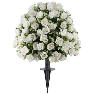 Imagem de WVSAFV Árvore de bola topiária de rosa branca de 61 cm, plantas falsas para ambientes externos, plantas em vasos perenes falsas, decoração artificial para decoração de varanda de casa interna