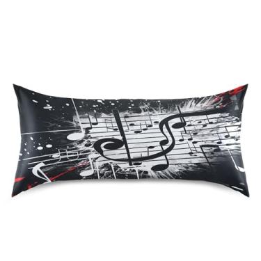 Imagem de xigua Fronha de cetim com notas musicais para cabelo e pele, lavável à máquina, antiderrapante, refrescante, almofada king size com fecho de envelope, 50,8 cm x 101,6 cm