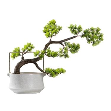 Imagem de Bonsai artificial, plantas falsas, árvore de bonsai artificial, vaso de flores de cerâmica, vaso de flores artificiais para sala de estar, decoração interna, simulação de pinheiro, saudação de