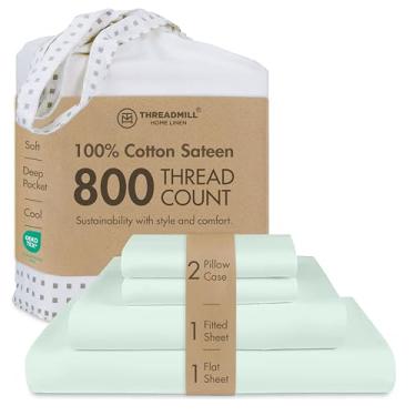 Imagem de Threadmill Lençóis King Size | Jogo de cama King 800 fios para colchão King com bolso profundo de 40,6 cm | Tecido acetinado, melhor do que algodão egípcio, jogo de cama de 4 peças com efeito