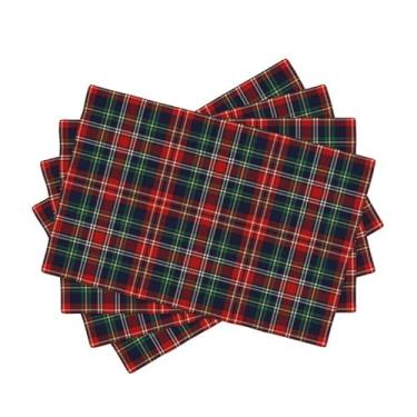 Imagem de Jogo americano xadrez, Natal, clássico, vermelho, verde, quadriculado, padrão retrô ocidental, decoração de casa, tapetes de mesa de linho para sala de jantar, cozinhas, festa, café, banquete festivo