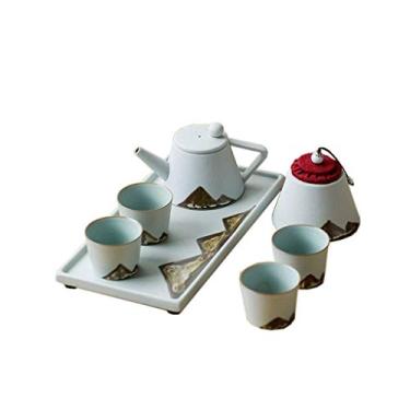 Imagem de Conjunto de bule de chá chinês, conjunto de chá chinês feito à mão, conjunto pequeno para uso doméstico, japonês, simples, bule de chá, com quatro xícaras, caixa de cerâmica, cinza (B)