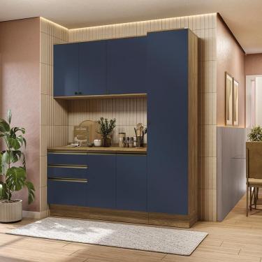 Imagem de Armário de Cozinha Compacta 100% MDF 190cm Nogueira/Azul Profundo Celeste Kappesberg