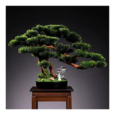 Imagem de Plantas artificiais, árvore de bonsai artificial, vaso de plantas artificiais com vaso preto, árvore grande de bonsai falso em vaso, plantas domésticas falsas de 47 cm de altura Bonsai Pinheiro