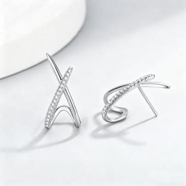 Imagem de Brincos femininos de ilusão dupla banhados a ouro 14 quilates de zircônia cúbica da moda, leve, minimalista, joia de presente para ela, Medium, Metal, Sem pedra preciosa