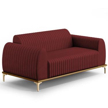 Imagem de Sofá 3 Lugares Para Sala de Estar Molino 180 cm D02 Pés D'Ouro Veludo Marsala C-278 - Lyam Decor