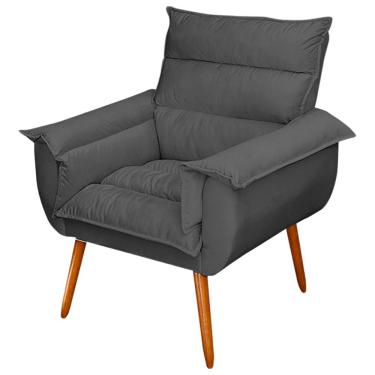 Imagem de Poltrona Decorativa Moderna Sala de Estar e Recepção Monza Pés Palito Suede Cinza - Desk Design