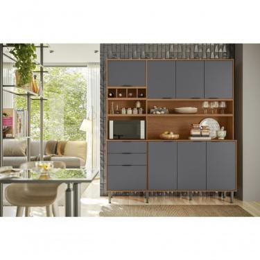 Imagem de Kit Cozinha Viena Com 7 Portas E 3 Gavetas Jequitiba Cinza Lukaliam