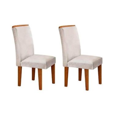 Imagem de Kit 2 Cadeiras De Cozinha Lunara Imbuia-suede Creme - Rufato