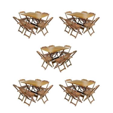 Imagem de Kit 5 Conjuntos De Mesa Dobravel Com 6 Cadeiras De Madeira 120X70 Para Restaurante E Bar - Mel