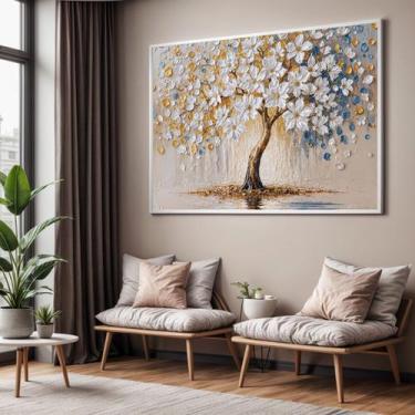 Imagem de Quadros Decorativos com Moldura Árvore Flores Brancas para Sala Quarto