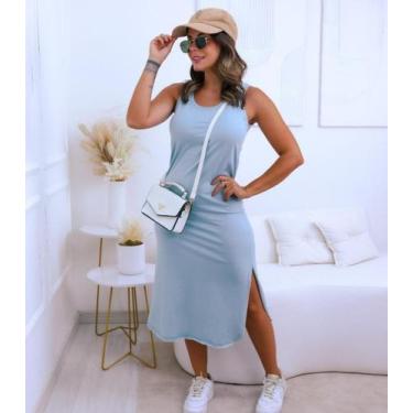 Imagem de Vestido Feminino Regata Midi Com Fenda Good Bless Azul, GG, Azul
