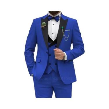 Imagem de Terno Slim Fit Rosa Vermelho 3 Peças Masculino: Blazer Transpassado, C