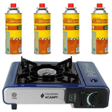 Imagem de Kit Fogareiro Portátil Leão Maleta Camping + 4 Gás Guepardo