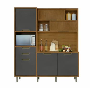 Imagem de Cozinha Compacta 6 Portas 2 Gavetas Loft Imperatriz Nesher Móveis Amadeirado Freijó-grafite