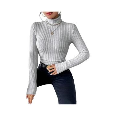 Imagem de Camiseta Feminina De Manga Longa Com Gola Alta E Ajuste Slim, Textura 