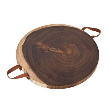 Imagem de Tábua Redonda Para Corte De Madeira Com Alça Couro 30cm Btc