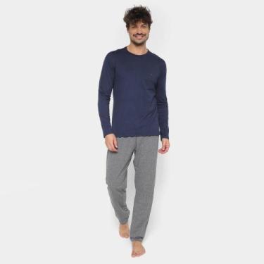 Imagem de Pijama Longo Malwee Básico Masculino, G, Marinho