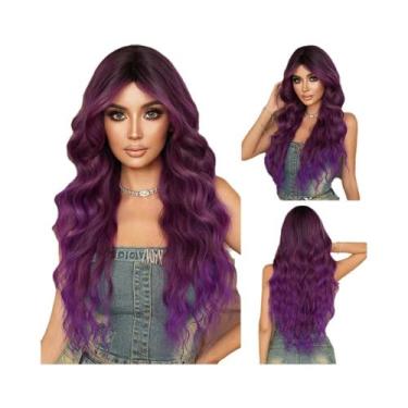 Imagem de Peruca Sintética Longa Ondulada Roxa Para Mulheres, Alta Densidade, On