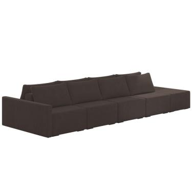 Imagem de Sofá Ilha Modular Com Puff Para Sala Living 432cm Georgia K04 Veludo Marrom - Mpozenato